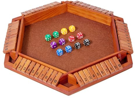 AMZLORD Nuovo gioco Shut The Box, gioco di dadi da 1 a 6 giocatori per adulti, bambini, famiglia, classico gioco da tavolo di dadi in legno per lezioni, feste, pub
