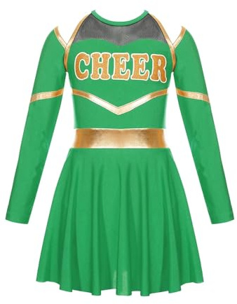 CNYUON Cheerleader för barn, skola, Cheerleading, uniform, klänning, hejande lagkläder, set för dans, tävling för Cheerleading, klänning (grön, 16)