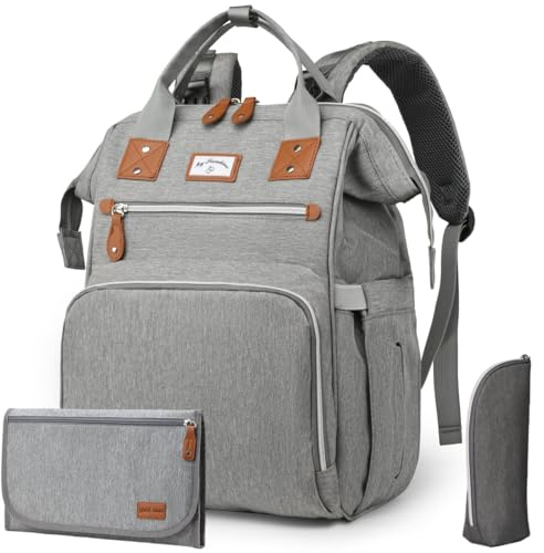 Wickelrucksack Groß inkl Wickelunterlage & Kühltasche, Modische Wickeltasche mit viel Stauraum, Wasserabweisender Wickelrucksack groß für Baby Reisen & Alltag, Kinderwagenbefestigung - GROWZELT