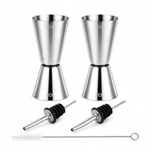 2er Set Jigger 2cl/4cl – Acero inoxidable medidor doble para cócteles, resistente a la corrosión, apto para lavavajillas, con vertedor y cepillo, accesorio para bar en casa, cocina y bar profesional