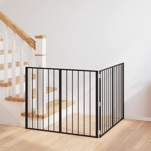 QUAHEAS Hundetor 2 Stück Schwarz aus verzinktem Stahl 100 x 80 cm faltbar, modular und platzsparend, sicherer Hundezwinger für Welpen, Indoor und Outdoor Schutz, einfach zu montieren und pflegen