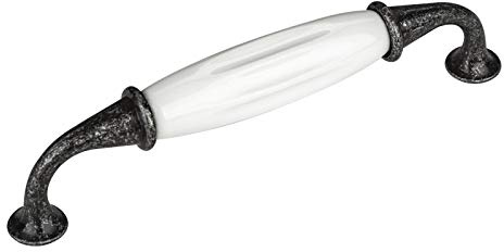 SOTECH 2 x Porzellangriff JOHANNA BA 128 mm Altsilberoptik weiß | Möbelgriff Schrankgriff