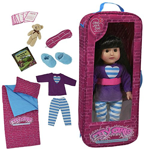 The New York Doll Collection übernachten Bettwäsche Reisetasche einteilig Set mit 9 Zubehörteilen Passt 18 Zoll/46 cm Doll - Puppen Reisetasche - Puppenspielset - Puppen Reise Zubehör