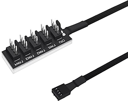 Fancasee 4-Pin PWM Fan Power Supply Cable 1 to 5 Splitter 5 Way Hub PC Case Internal Motherboard Fan Power Extension Cable Cord Wire for ATX Computer Case 4-Pin and 3-Pin Cooling Fans (13 inch, Black) | PWM PC Motherboard Case Fan Power Adapter Extension Cord for Desktop Computer Case 4-Pin and 3-Pin Fans