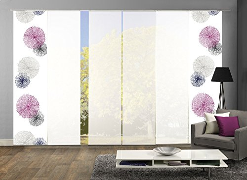 wohnfuehlidee 6er-Set Flächenvorhang, SCOPPIO, Höhe 245 cm, 2X Dessin flieder/4x Uni Weiss