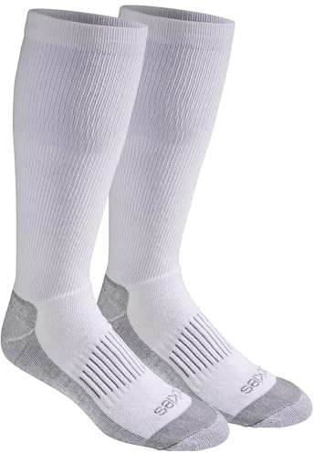 Dickies Men's Light Compression Comfort Over-The-Calf Socks, Available in M-XXL (2, 4 Pairs), White (2 Pairs), Large