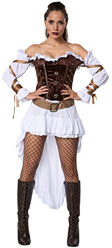 dressforfun 900487 - Damenkostüm Steampunk Palastwache, Satinkleid mit unterschiedlich lang geschnittenem Rock