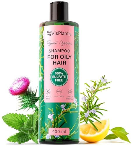 Vis Plantis Rosmarin Shampoo für fettiges Haar mit Mariendistel & Zitronenmelisse - 400 ml, Haarshampoo gegen fettige Ansätze, ohne Sulfate, Parabene und Silikone, bei Schuppen und juckender Kopfhaut