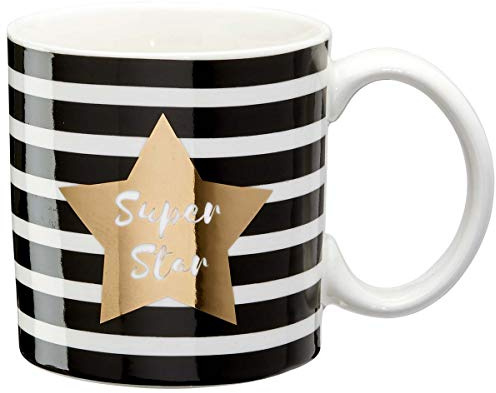 DRAEGER PARIS | Mug Black & Gold porcelaine fine Super Star |Mug original à offrir à vos proches, collègues, amis, copains | Tasse à café avec Coffret Cadeau