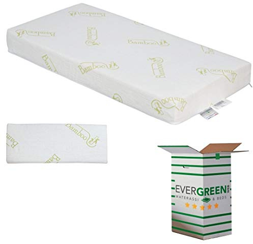 EVERGREENWEB - Colchón de Cuna 60x125 cm para Niños en Latex y Espumación Alto 12 cm con Funda Bambù, Desenfundable Hipoalergénica Lavable + + 1 Almohada ANTISOFFOCO