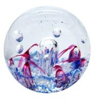 Traumkugel (249) blau rosa mit Blase fluoreszierend - Briefbeschwerer 6cm Handarbeit