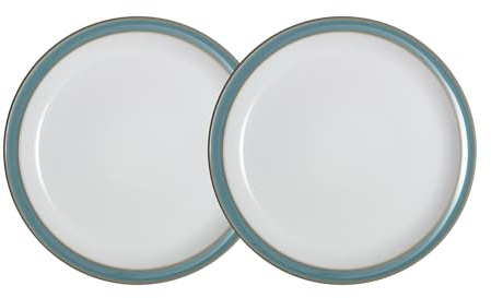 Denby - Azure Blue Small Plates Set of 2 - Dishwasher Microwave Safe Crockery 18.5cm - Blue, White Ceramic Stoneware Tableware Side Plates - Chip & Crack Resistant