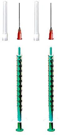 Set di 1, 2, 3 o 4 siringhe da laboratorio per liquidi da 1 ml, con ago smussato, in diverse misure, ideali per liquidi di sigarette elettroniche, hobby e lavori di artigianato (2 pezzi)