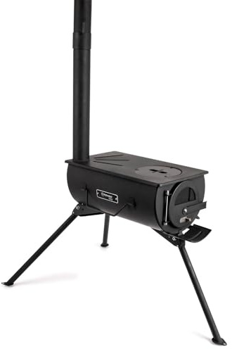 Petromax Loki 2 Zeltofen - Mobiler Campingkocher & Klappbarer Campingofen | Mini Holzofen mit Herdplatte aus legiertem Stahl, 12 kg Gewicht & Ascheschale, Ideal für Tipi & Outdoor Zelte