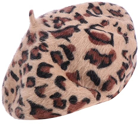 PRETYZOOM Leopard Baskenmütze Hut Wolle Französisch Baskenmütze Mütze Maler Hut Schön Zart für Mütze im Freien Wintermütze Mode Mädchen (Kamel)