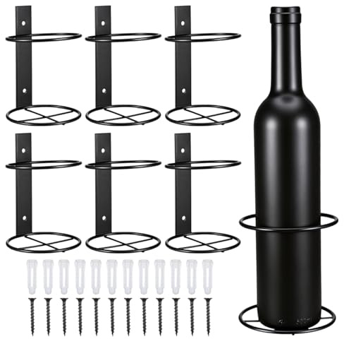 Cabilock Metall Weinregal Wandmontage 6er Set - Schwarzer Flaschenhalter Wand Hängend für Weinflaschen & Spirituosen - Platzsparendes Weinständer Display für Hausbar Küche