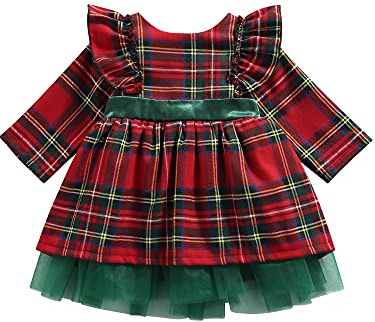 Småbarn baby flickor julklänning rosett rutig fest festtåg prinsessa tutu klänningar baby flicka kläder, Röd grön, 2-3 År
