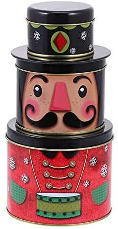 HEMOTON Latas de galletas de Navidad, Papá Noel, muñeco de nieve, reno, cascanueces, tarros de galletas, latas de dulces de Navidad, latas de galletas para suministros navideños