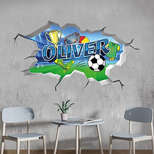 vr68 tjapalo® 3D Wandtattoo Kinderzimmer fussball Namen Wandtattoo Jungen Wandaufkleber Cooles Wandbild Kinderzimmer jungen mit Namen, Größe: B58xH30cm, Farbe: fussball