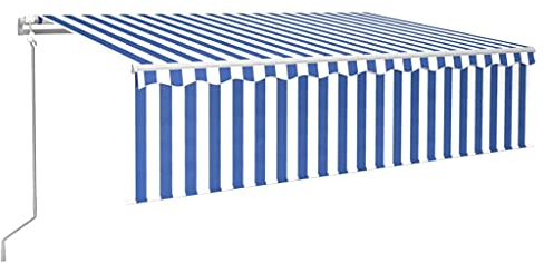 vidaXL Gelenkarmmarkise Automatisch mit Jalousie Markise Sonnenmarkise Balkonmarkise Sonnenschutz Sichtschutz Garten Terrasse Balkon 6x3m Blau Weiß