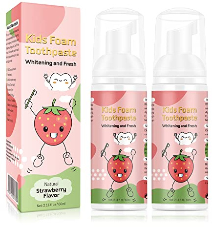 Foam Toothpaste Kids, Toddler Toothpaste with Low Fluoride, Kids Toothpaste for U Shaped & Electric Toothbrush, Foam Toothpaste for Children Ages 3 Plus (2PCS, Strawberry)