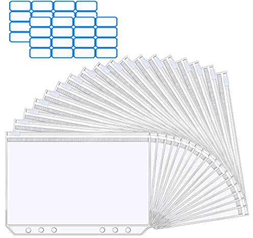 Vicloon 18 STÜCKE A5 Löcher Binder Taschen, 6-Loch Bindertaschen Mappe | mit 2 Aufkleber Beschriften，Wasserdichter PVC Transparent Loseblatt Taschen für A5 Notebook Binder Planer