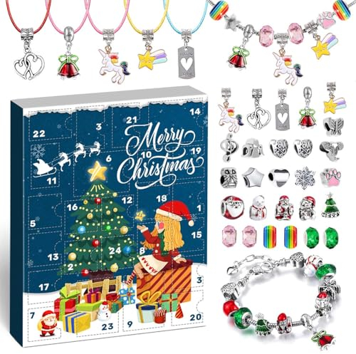iZoeL Adventskalender Schmuck Mädchen 2025 Weihnachtskalender 24 tolle Überraschung inkl. 5 Halskette 2 Armband 5 Anhänger 18 Charms Kinder 4 5 6 7 8 9 10 11 12 Jahre