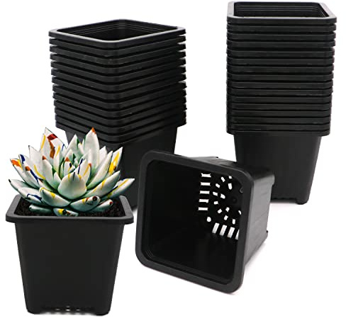 GGOUPTY Pflanzentöpfe Aus Kunststoff 30 Stück 9.6 cm Schwarz Plastik Vierkanttöpfe mit verstärktem Rand Pflanztopf Blumentöpfe Anzuchttöpfe
