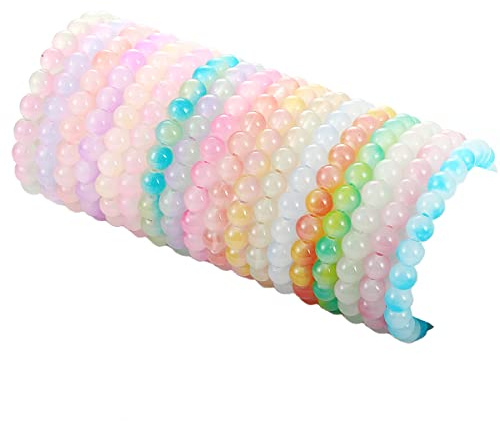 SAMOCO 18Pcs 8mm Beaded Stretch Bracelet Handmade Round Glass Bracelet for Women Multicolor Matte Beads Elastic Bracelet