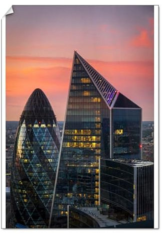 robertharding The Gherkin and Scalpel Print, City of London Dusk - Poster Print A2 (59.4 x 42cm) (24322772)