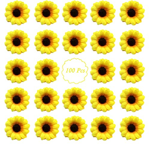Macelitu 100 Stück Künstliche Gänseblümchen Blumenköpfe, Kunstblumen Köpfe Klein, Mini Gerbera Künstliche Blumen Deko, Künstliche Chrysantheme für Hochzeit, Party, DIY Kranz, (4cm,Gelb)