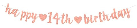 bng-bng Banner zum 14. Geburtstag für Mädchen, Roségold, Geburtstagsparty-Dekorationen, Happy 14th Birthday, Wimpelkette, glitzernde hängende Girlande, für 14 und vierzehn Jahre Geburtstag,
