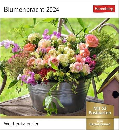 Postkartenkalender Blumenpracht - Kalender 2024 - Harenberg-Verlag - Wochenkalender mit 53 heraustrennbaren Postkarten - 16 cm x 17,5 cm