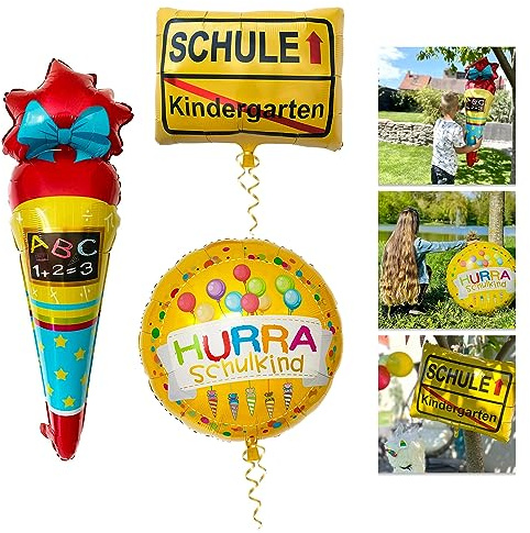 Oblique Unique® Schuleinführung Schulanfang Einschulung Deko Set - Folienballon Zuckertüte - Kindergarten/Schule - HURRA Schulkind