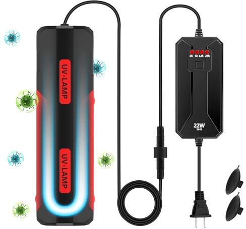 Rutloy Aquarium Clean Light,22W UV Double Tube Sanitizer Clean Light with Timer, Fish Tank Aquarium Water Cleaning Algae Removal Lamp for Ornamental Fish Tanks, Large Aquariums