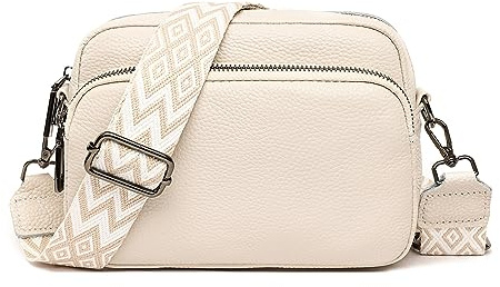 Soleebee Crossbody Bag Damen Leder Handy Umhängetasche mit Breitem Abnehmbarer Boho Schultergurt, Klein Moderne Taschen mit 3 fächern, Handytasche zum Umhängen für Frauen (Beige)