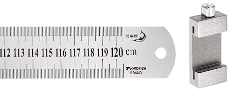 sourcing map 2 in 1 Edelstahl Lineal mit Anreißerblock 120cm/48 Metrisch und Zoll Metall Lineal mit 40mm Länge Messing Lokalisierung Messschiebern für Holzarbeiten Heimwerken Messen Silberton