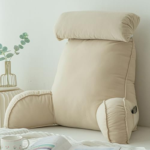 XIEMINLE Lesekissen für Bett, Rückenstützkissen, Lendenwirbelstützkissen, abnehmbares Nackenkissen, Sofa-Taillenkissen, ideal zum Lesen, Sitzen, Entspannen, 75 x 40 x 55 cm, Beige