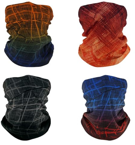 SMEHCF 4 Bandanas Polyvalents pour Femmes Hommes Bandeau Cagoule Cheveux Foulard Visage Demi Masque Cache-Cou Respirant Réutilisable Lavable Vert Orange Rouge Noir Bleu Dégradé Couleur