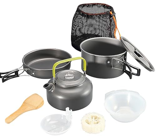 GAUDIO Gavetta Scout, Pentole da Pentole Campeggio con Padella da Campeggio Antiaderente per Picnic in Campeggio (Color : Black)