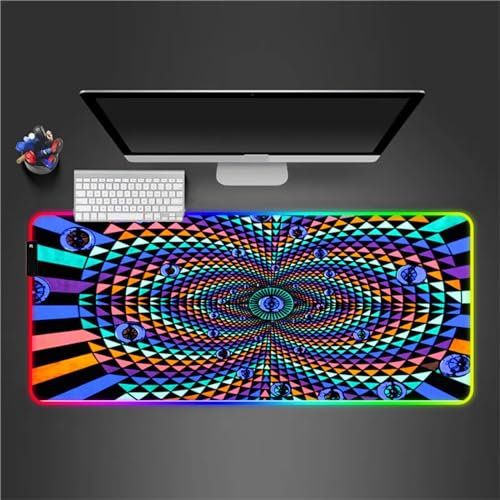 RGB Tapis de Souris Gaming Grand Tapis de Souris XXL 900x400x4mm 14 Modes d'éclairage LED Lumineuse Tapis de Souris Mouse Pad Rétroéclairage pour Gamer Clavier PC, Géométrie Bleue