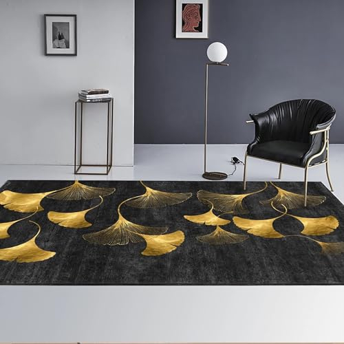 Room Decor,Waschbarer Teppich Mit Schwarz-grün-goldenem Ginkgoblattmuster,Carpet Bedroom Bathroom Rug,180x280cm