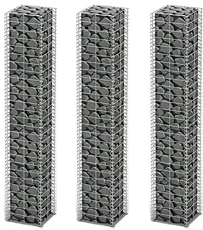 Gaseeto Gabbioni, Gabbione, Gabbioni Metallici, Gabbione per Sassi, Gabbioni Metallici per Pietre, Set Gabbione 3 pz in Filo Zincato 25 x 25 x 150 cm