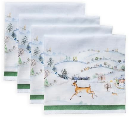 Maison d'Hermine Stoffservietten 100% Baumwolle (45 cm x 45cm, 4er-Set) | Wiederverwendbar, quadratisch, waschbar, ideal für Dinnerpartys, Hochzeiten, Thanksgiving und Weihnachten - Snowy World
