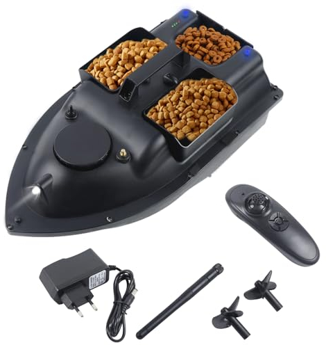 Angelköder-Boot RC Boot, 500M Köderboot Futterboot mit Fernbedienung, Automatische Kreuzfahrt, Routenkorrektur, Nachtlichtpositionierung, 5200mAh, 2KG