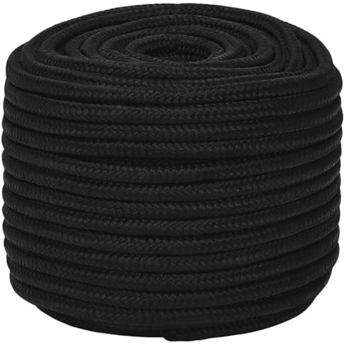 Homgoday Corde de travail en polyester noir 12 mm 50 m, corde de travail sécurité incendie escalade extérieur camping tordu bricolage artisanat tressé cordes métalliques