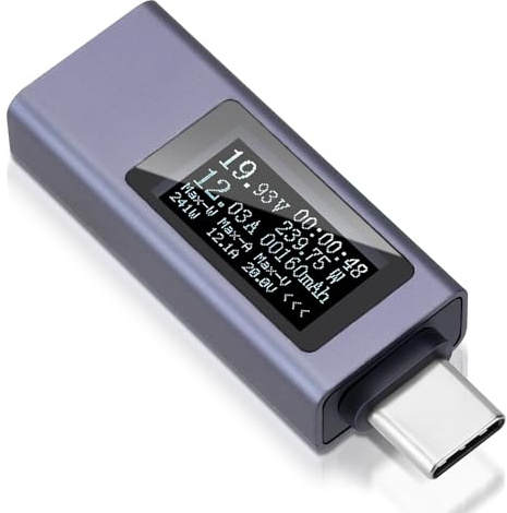 ARCELI 240W USB Tester, USB C Messgerät, 12A USB Strommessgerät, USB Power Meter, USB C Tester, USB C to USB C Voltmeter Multimeter Spannungsmesser 4–30 V