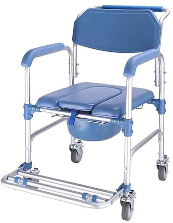 LIBRACTA Duschrollstuhl, 4 In 1 Toilettenstuhl Fahrbar, Dusch Badehilfen Duschstuhl Mit Armlehne Und Rückenlehne Fahrbarer Toilettenrollstuhl Nachtstuhl Bis 150 Kg