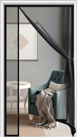 Insect Protection Roller Blind Fly Screen for Windows, 110x225cm Fly Screen Magnet Door self-Assembly kit Automatic Closing, Black