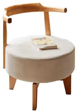 LEIYTFE Drehbarer Kleiner Stuhl Niedriger Holzhocker Mit Gepolstertem Kissen,Vielseitig Verwendbar Als Kleiner Beistelltisch, Schuhbank Mit Rückenlehne,Wohnzimmer Akzent Hocker(Original Wood,Fabric)